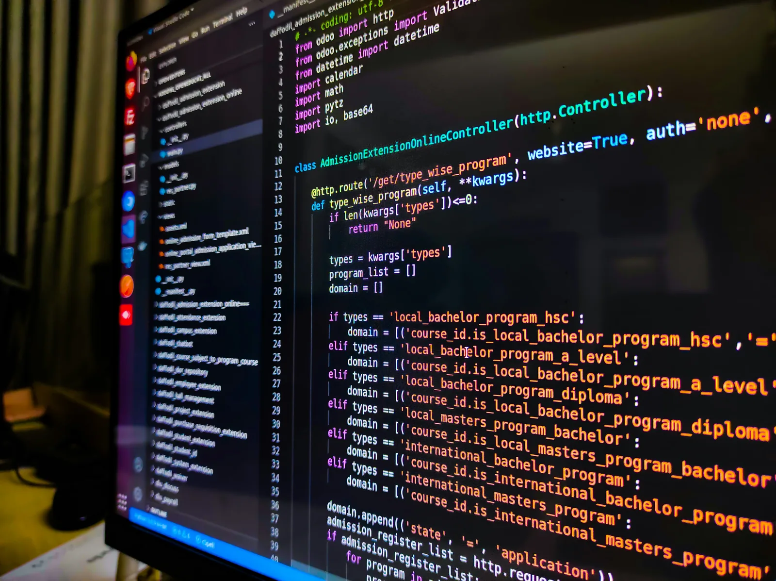 Business application code on a monitor